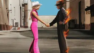 Montagem crossover entre 'Barbie' e 'Oppenheimer' (Foto: Reprodução/Twitter @JustRalphyyy) Montagem crossover entre 'Barbie' e 'Oppenheimer' (Foto: Reprodução/Twitter @JustRalphyyy)