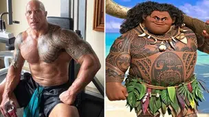 'Dwayne Johnson' ao lado de 'Maui' de ''Moana - Um Mar de Aventuras'' (Foto: Divulgação)
